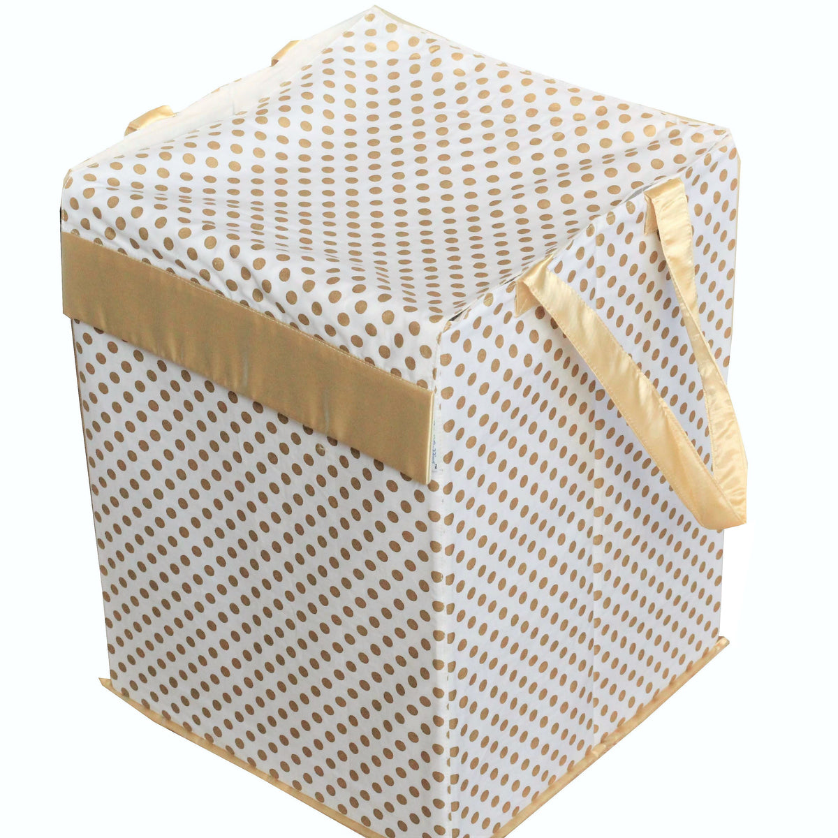 Metallic Fabric Collapsible Cotton Storage Basket or Bin with Gold Satin Highlights, Home Organizer Solution for Office, Bedroom, Closet, Toys, Laundry (Medium – 16x12x12"), Gold Small Dots Hamper-Hamper-Jack and Jill Boutique