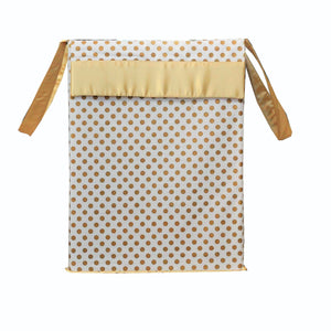 Metallic Fabric Collapsible Cotton Storage Basket or Bin with Gold Satin Highlights, Home Organizer Solution for Office, Bedroom, Closet, Toys, Laundry (Medium – 16x12x12"), Gold Small Dots Hamper-Hamper-Jack and Jill Boutique