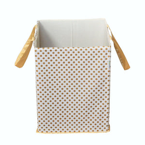 Metallic Fabric Collapsible Cotton Storage Basket or Bin with Gold Satin Highlights, Home Organizer Solution for Office, Bedroom, Closet, Toys, Laundry (Medium – 16x12x12"), Gold Small Dots Hamper-Hamper-Jack and Jill Boutique