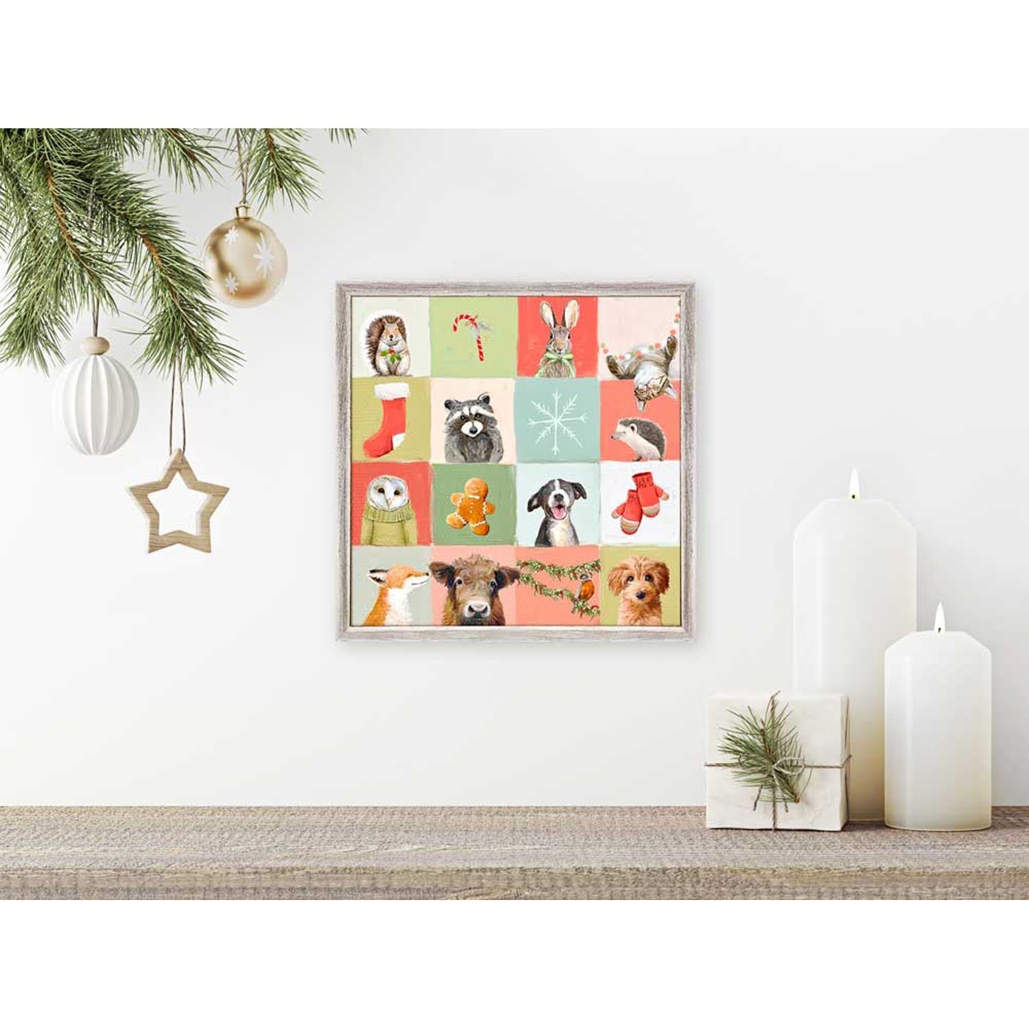 Holiday - Patchwork Animals Mini Framed Canvas-Mini Framed Canvas-Jack and Jill Boutique