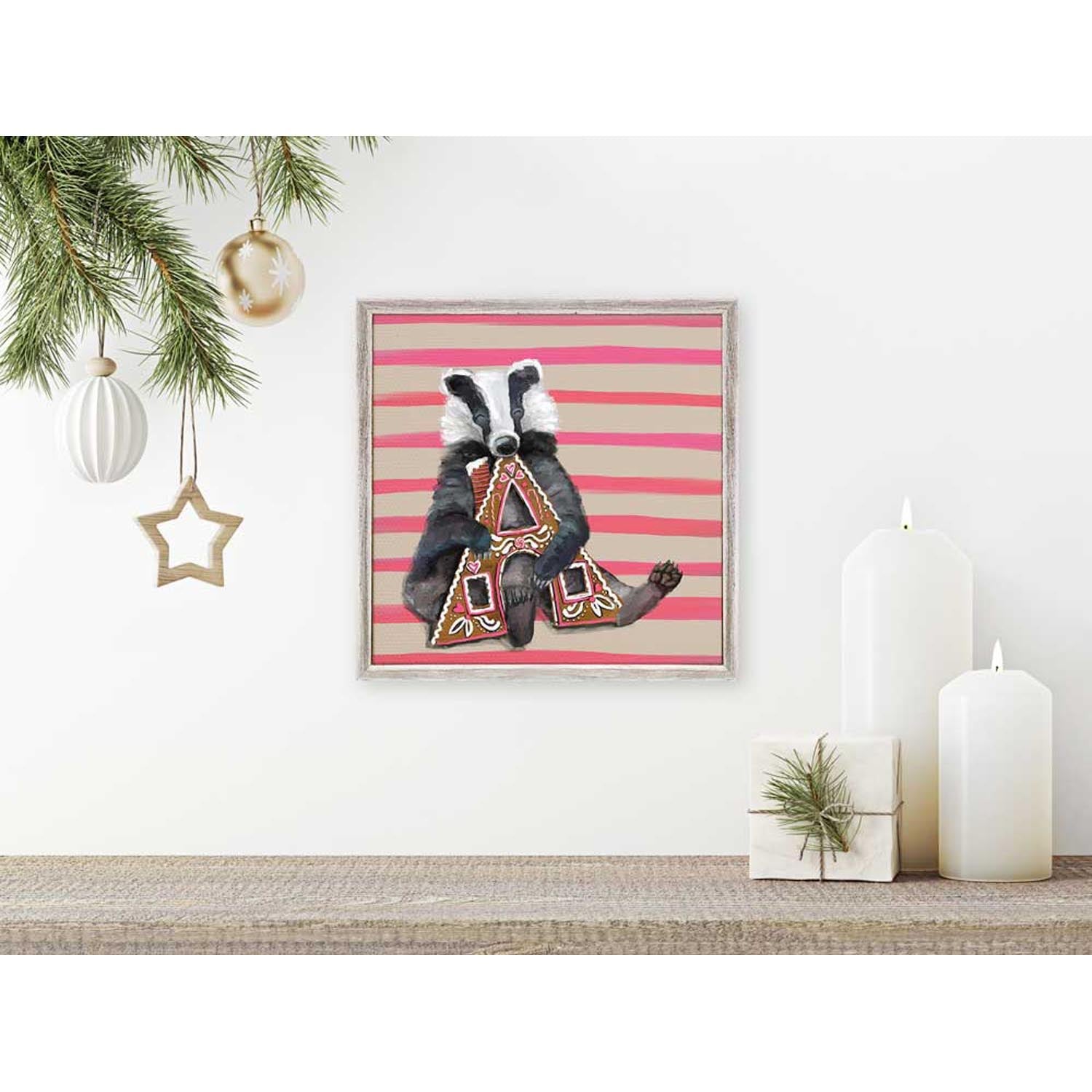 Holiday - Gingerbread Badger Mini Framed Canvas-Mini Framed Canvas-Jack and Jill Boutique
