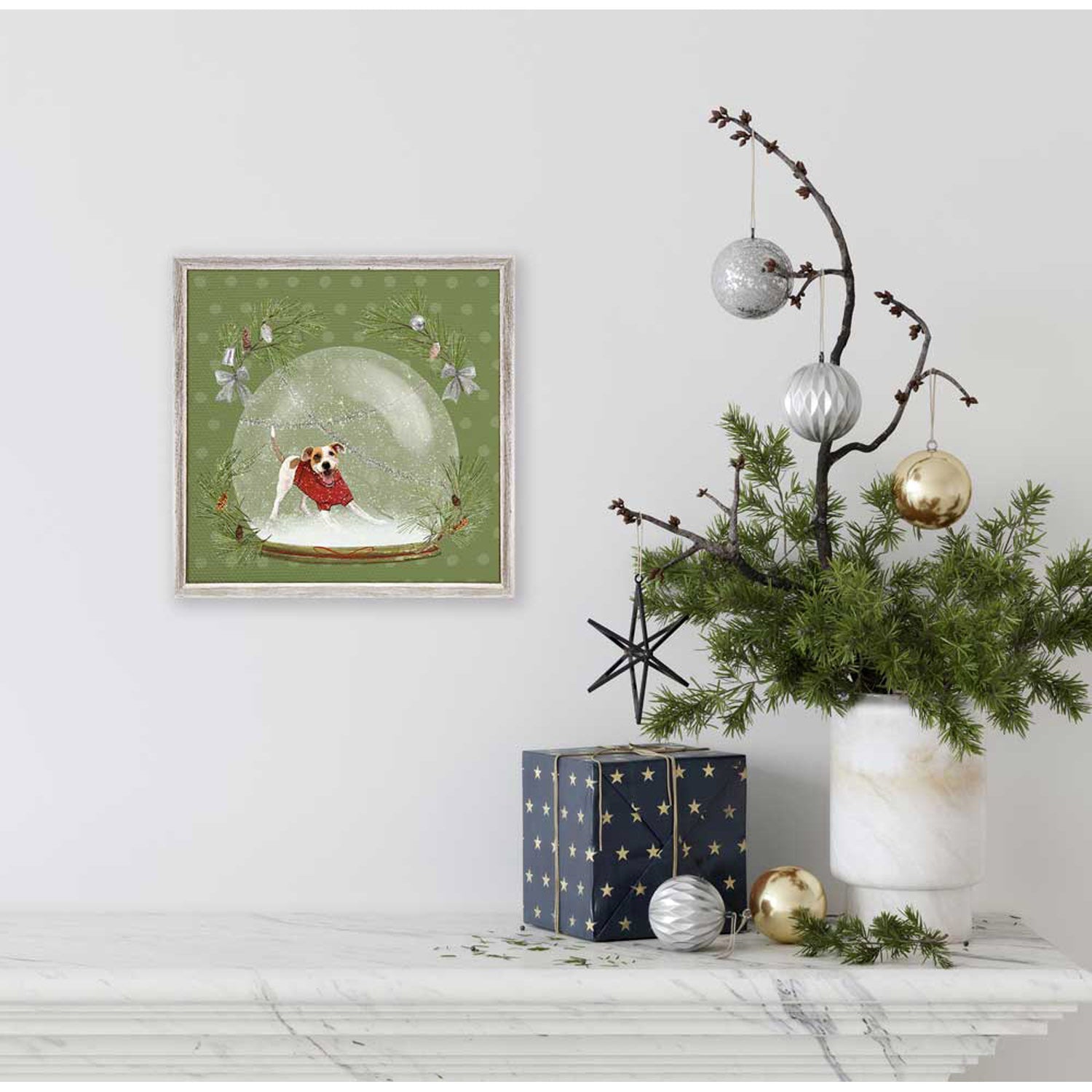 Holiday - Snow Globe - Brown White Dog Mini Framed Canvas-Mini Framed Canvas-Jack and Jill Boutique