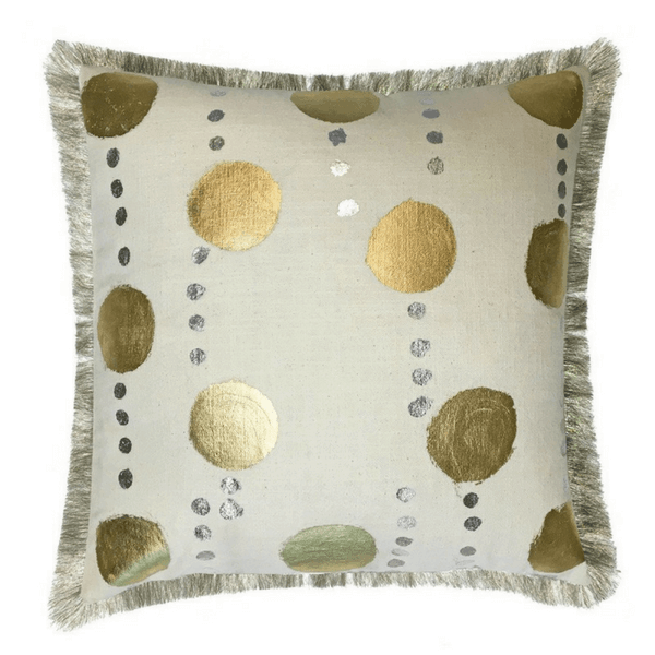 Gold Dotted Linen Pillow With Fringe-Pillow-Jack and Jill Boutique
