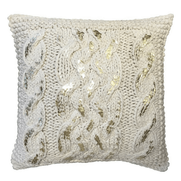 Square Gold and Beige Knit Pillow-Pillow-Jack and Jill Boutique