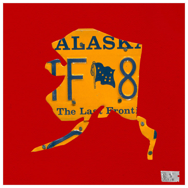 Alaska License Plate RED Map Wall Art-Wall Art-14x14 Canvas-Jack and Jill Boutique