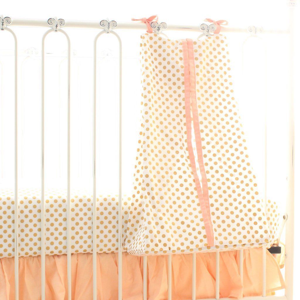 Alexa's Girl Baby Bedding - Gold Dots with Peach and Coral Waterfall Ruffled Skirt-Crib Bedding Set-Jack and Jill Boutique
