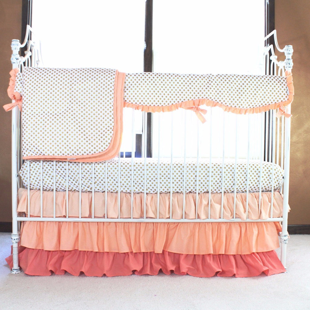 Alexa's Girl Baby Bedding Gold Dots with Peach and Coral