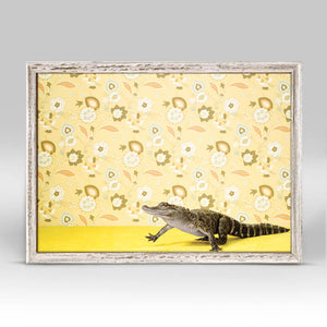 Alligator On Yellow - Mini Framed Canvas-Mini Framed Canvas-Jack and Jill Boutique
