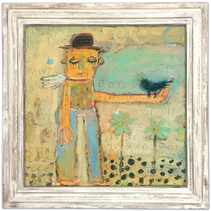 ART PRINT - Man with Bird-Art Print-36" x 36"-White Wash-Jack and Jill Boutique