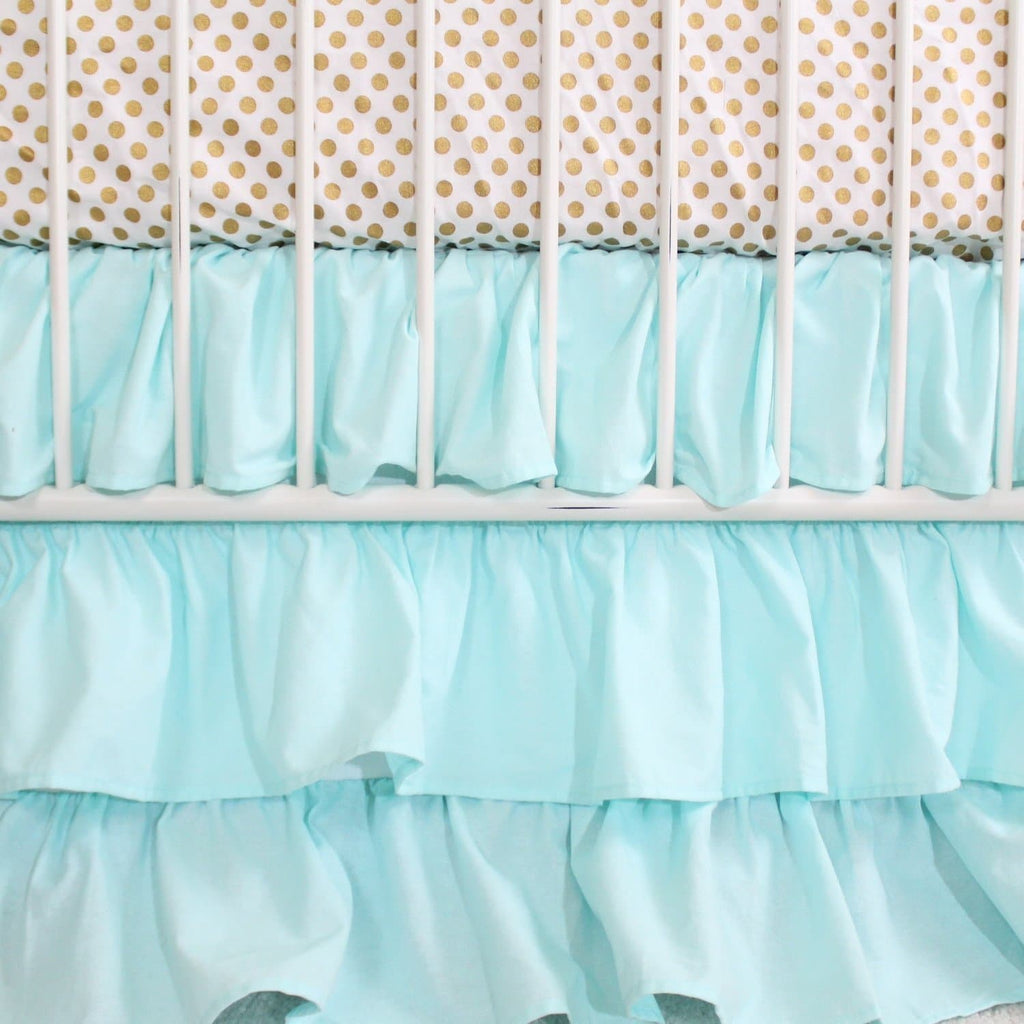 Aqua and Gold Dot Ruffle Crib Baby Bedding Set Jack and Jill Boutique