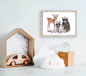 Baby Deer And Woodland Friends - Mini Framed Canvas-Mini Framed Canvas-Jack and Jill Boutique