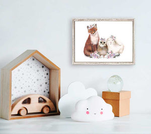 Baby Fox And Woodland Friends - Mini Framed Canvas-Mini Framed Canvas-Jack and Jill Boutique