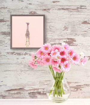 Baby Giraffe On Pink - Mini Framed Canvas-Mini Framed Canvas-Jack and Jill Boutique