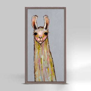Baby Llama On Gray - Mini Framed Canvas-Mini Framed Canvas-Jack and Jill Boutique