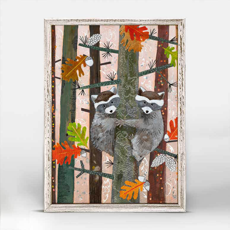 Baby Raccoon Pair - Mini Framed Canvas-Mini Framed Canvas-Jack and Jill Boutique