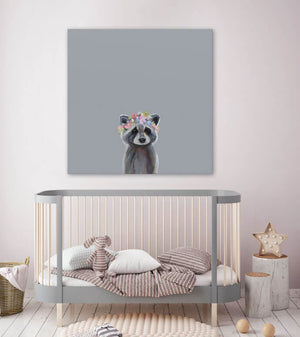 Baby Raccoon With Flowers Wall Art-Wall Art-Jack and Jill Boutique