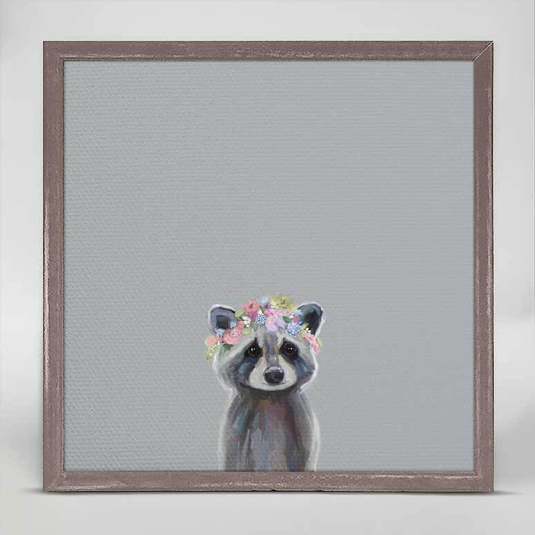 Baby Raccoon With Flowers - Mini Framed Canvas-Mini Framed Canvas-Jack and Jill Boutique