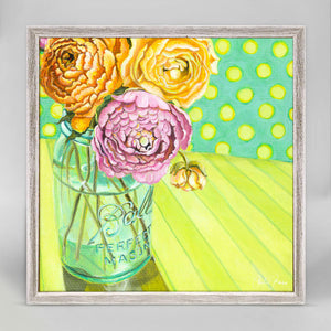 Ball Jar Ranunculus Blooms Mini Framed Canvas-mini framed canvas-Jack and Jill Boutique
