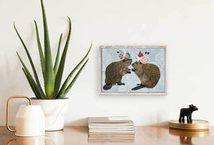 Beavers With Flower Crowns - Mini Framed Canvas-Mini Framed Canvas-Jack and Jill Boutique