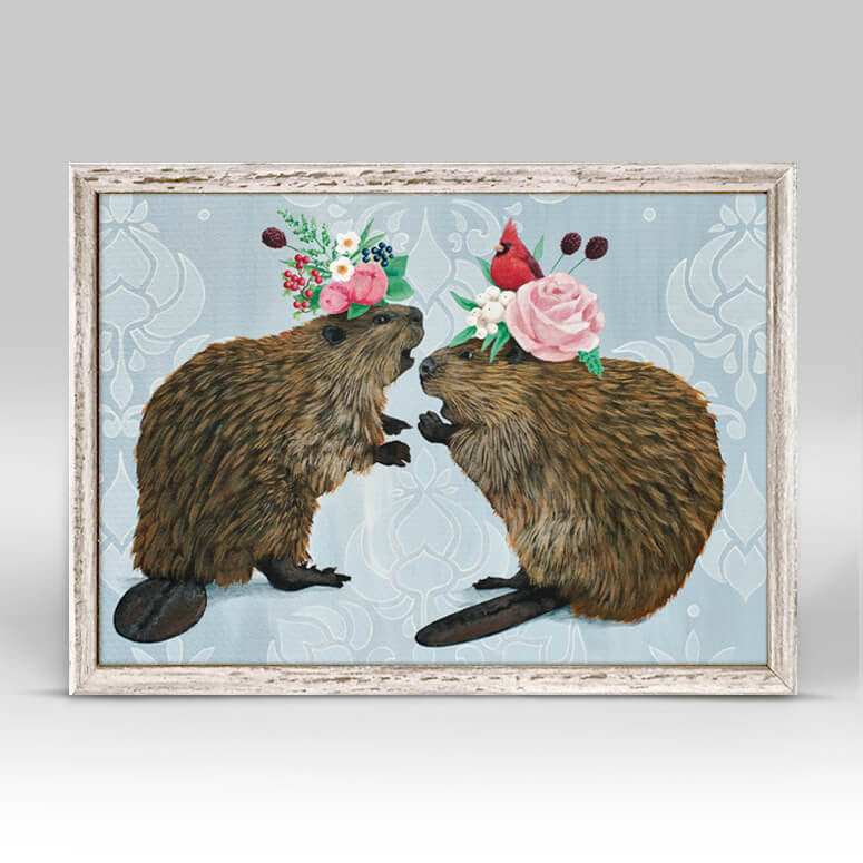 Beavers With Flower Crowns - Mini Framed Canvas-Mini Framed Canvas-Jack and Jill Boutique