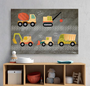 Beep Beep - Construction Trucks Wall Art-Wall Art-30x20 Canvas-Jack and Jill Boutique