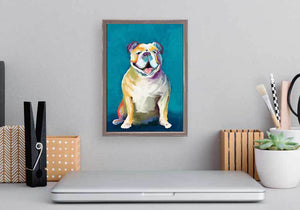 Best Friend - Bulldog On Blue Mini Framed Canvas-Mini Framed Canvas-Jack and Jill Boutique