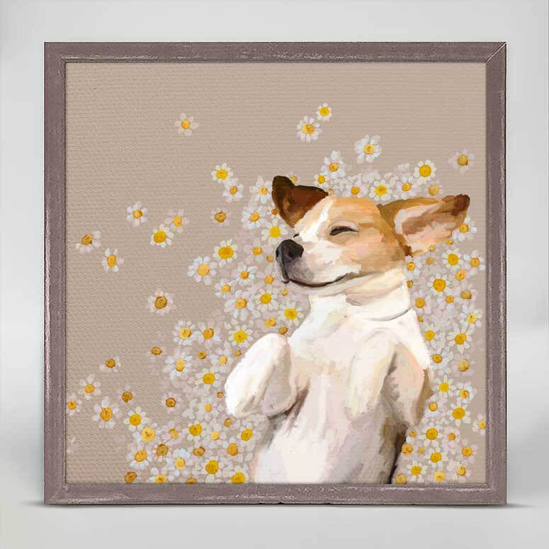 Best Friend - Happy As A Dog In Daisies Mini Framed Canvas-Mini Framed Canvas-Jack and Jill Boutique