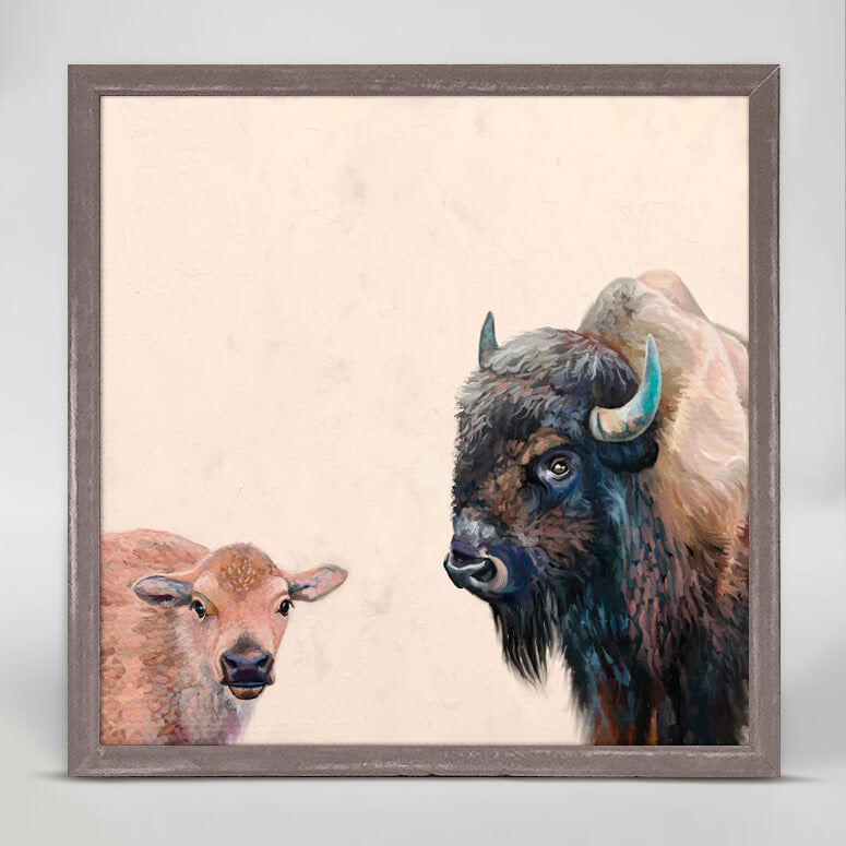Bison and Baby - Mini Framed Canvas-Mini Framed Canvas-Jack and Jill Boutique