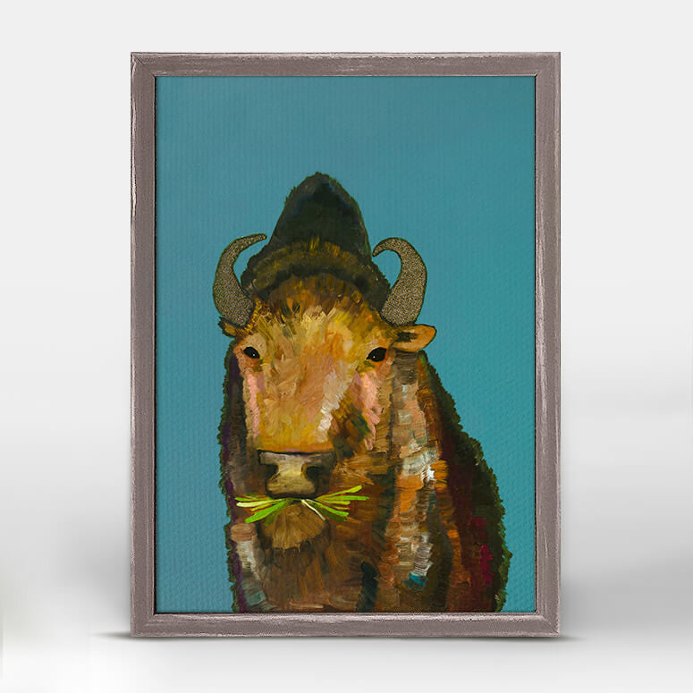 Bison With Grass - Mini Framed Canvas-Mini Framed Canvas-Jack and Jill Boutique