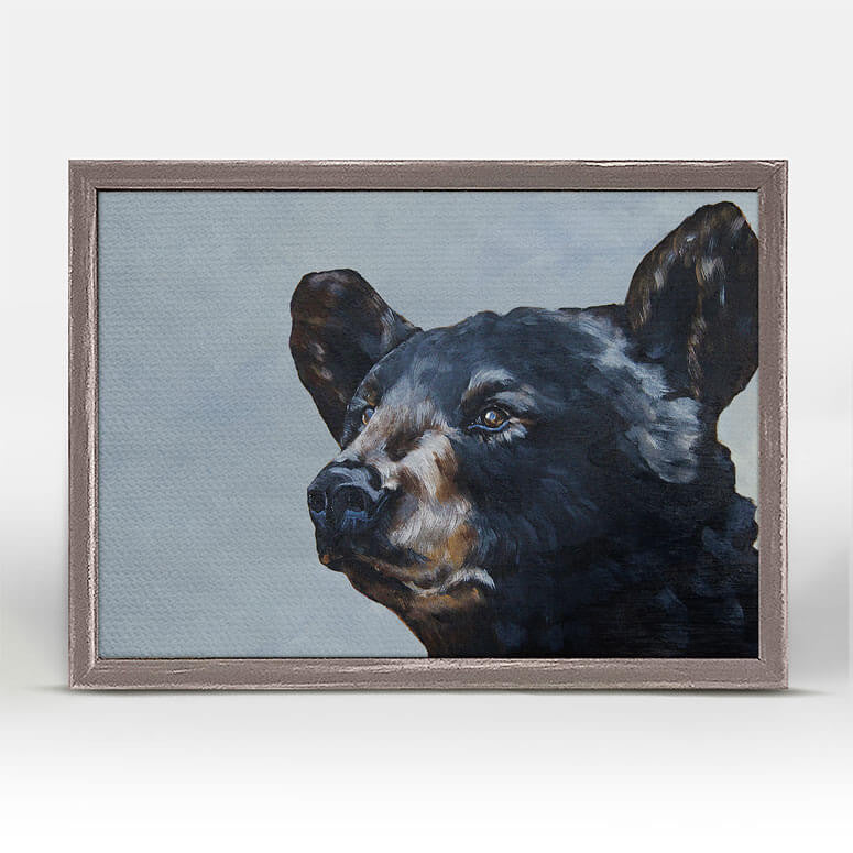 Black Bear On Blue - Mini Framed Canvas-Mini Framed Canvas-Jack and Jill Boutique