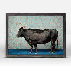 Bull On Blue - Mini Framed Canvas-Mini Framed Canvas-Jack and Jill Boutique