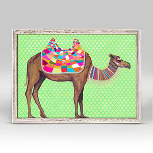 Camel With Ribbons & Lace On Lime - Mini Framed Canvas-Mini Framed Canvas-Jack and Jill Boutique