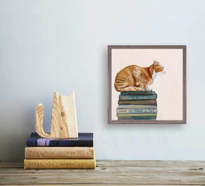 Cat On Books 1 - Mini Framed Canvas-Mini Framed Canvas-Jack and Jill Boutique
