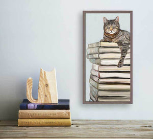 Cat On Books 2 - Mini Framed Canvas-Mini Framed Canvas-Jack and Jill Boutique