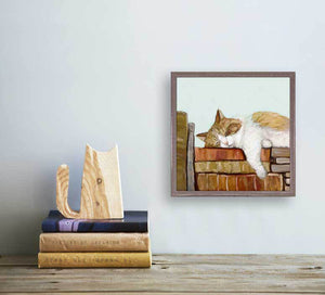 Cat On Books 3 - Mini Framed Canvas-Mini Framed Canvas-Jack and Jill Boutique