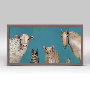 Cattle Dog and Crew - Teal Mini Framed Canvas-Mini Framed Canvas-Jack and Jill Boutique