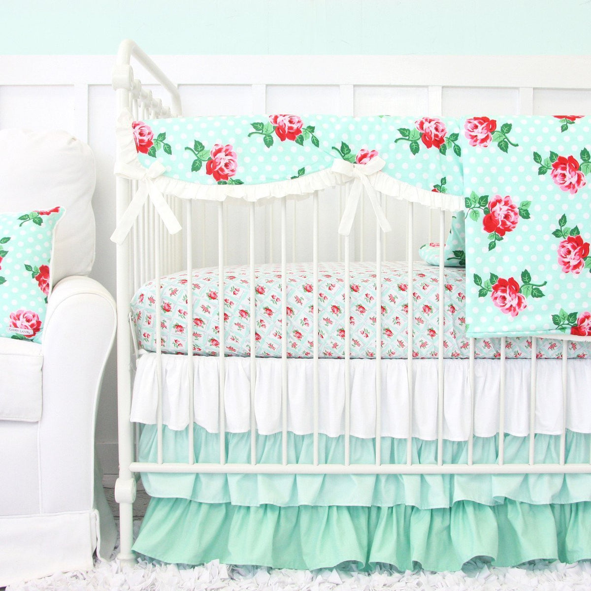 Changing Pad Cover | Lucy's Mint Rose-Changing Pad Cover-Jack and Jill Boutique