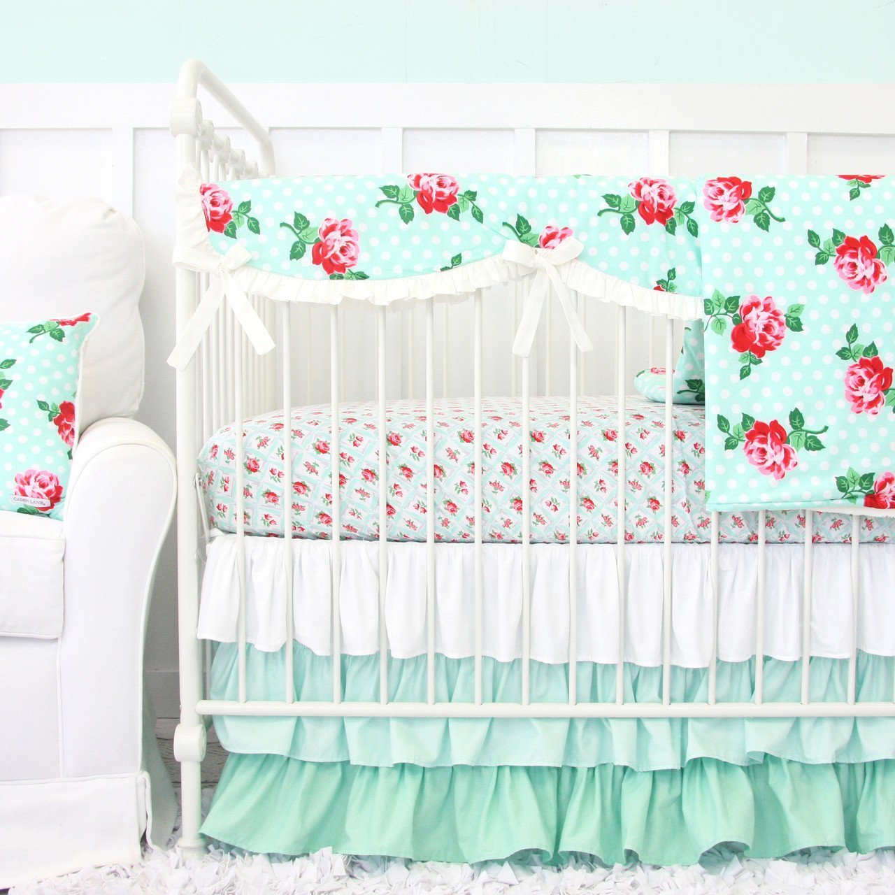 Changing Pad Cover | Lucy's Mint Rose-Changing Pad Cover-Jack and Jill Boutique