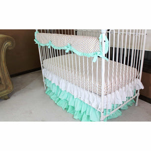 Chrissy's Girl Baby Bedding - Metallic Gold Dots with White to Mint Ombre Waterfall Ruffle Skirt-Crib Bedding Set-Jack and Jill Boutique