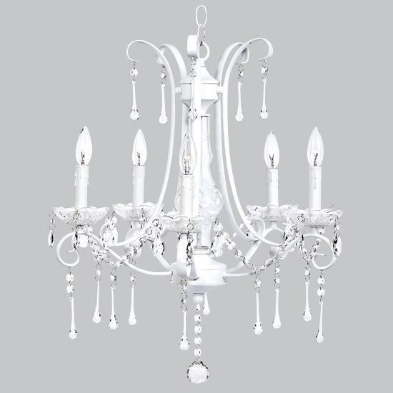 Amari White 5 Light Chandelier - White with glass center and crystals-Chandeliers-Jack and Jill Boutique