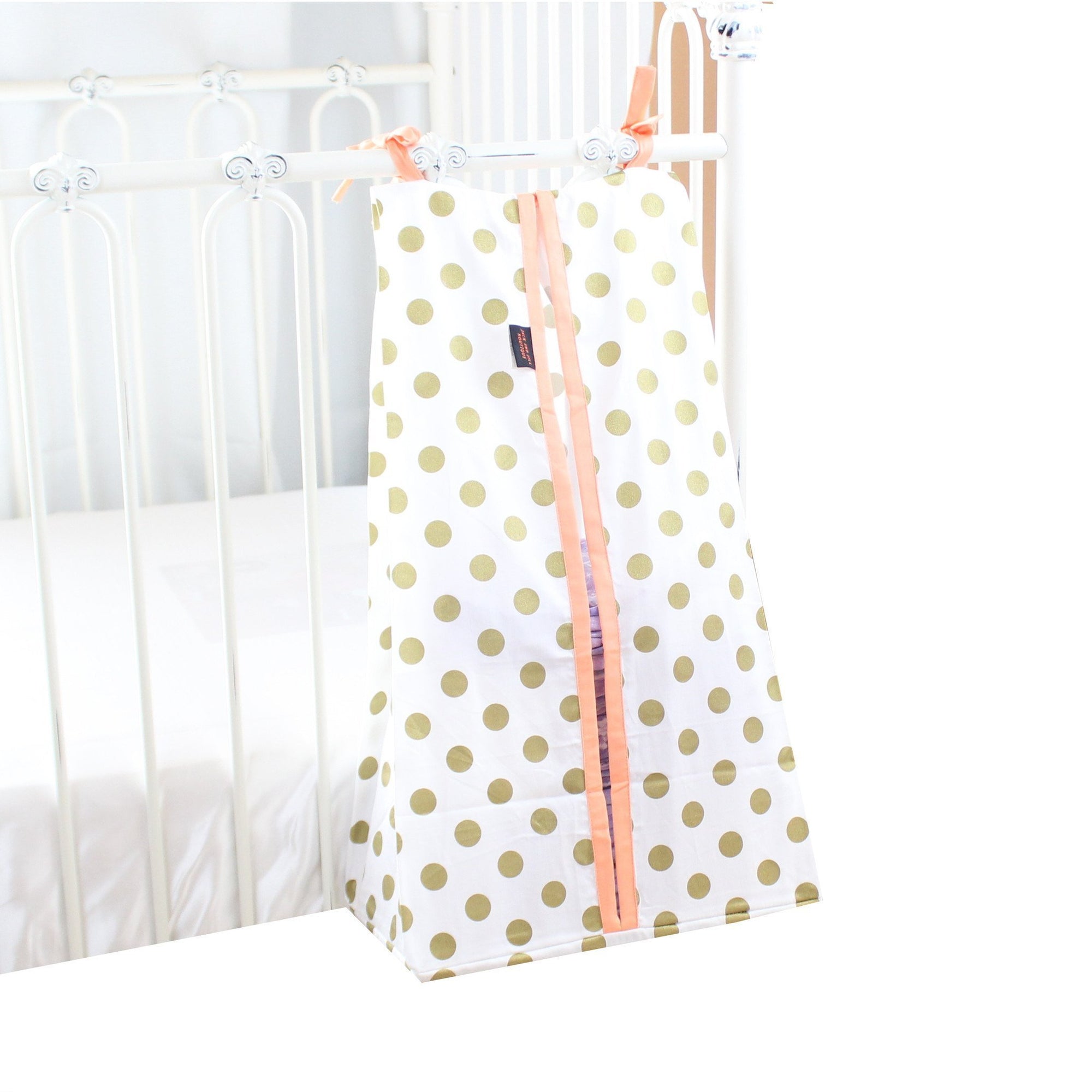 Coral Sunset, Papaya and Gold Dots Baby Bedding | Gold Dots on White, Coral Edge Diaper Stacker-Diaper Stacker-Coral-Jack and Jill Boutique