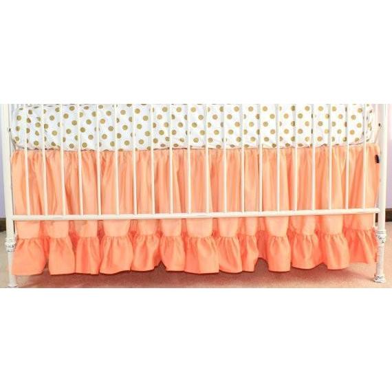 Coral Sunset, Papaya and Gold Dots Ruffle Baby Bedding Coral