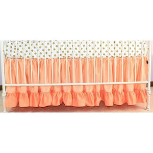 Coral Sunset, Papaya and Gold Dots Ruffle Baby Bedding | Coral Shades and Gold Dots Crib Bedding-Crib Bedding Set-Jack and Jill Boutique