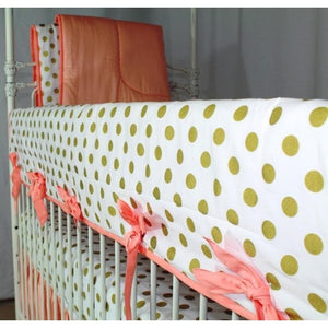 Coral Sunset, Papaya and Gold Dots Ruffle Baby Bedding | Coral Shades and Gold Dots Crib Bedding-Crib Bedding Set-Jack and Jill Boutique