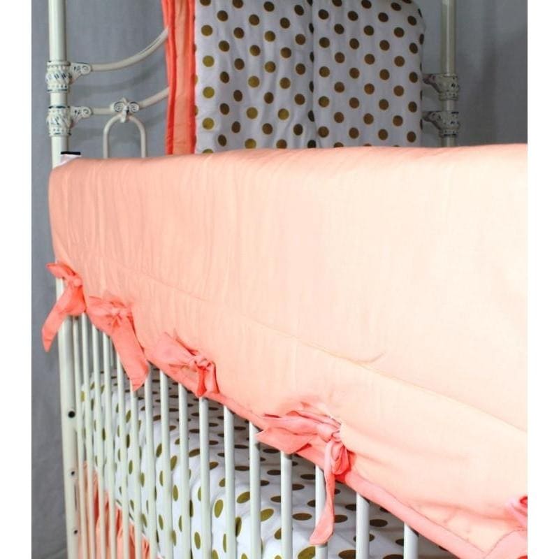 Coral Sunset, Papaya and Gold Dots Ruffle Baby Bedding Coral