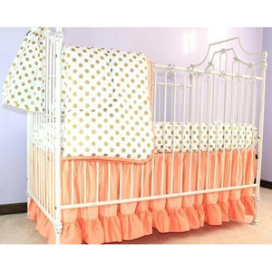 Coral Sunset, Papaya and Gold Dots Ruffle Baby Bedding | Coral Shades and Gold Dots Crib Bedding-Crib Bedding Set-Sheet + Skirt-Jack and Jill Boutique