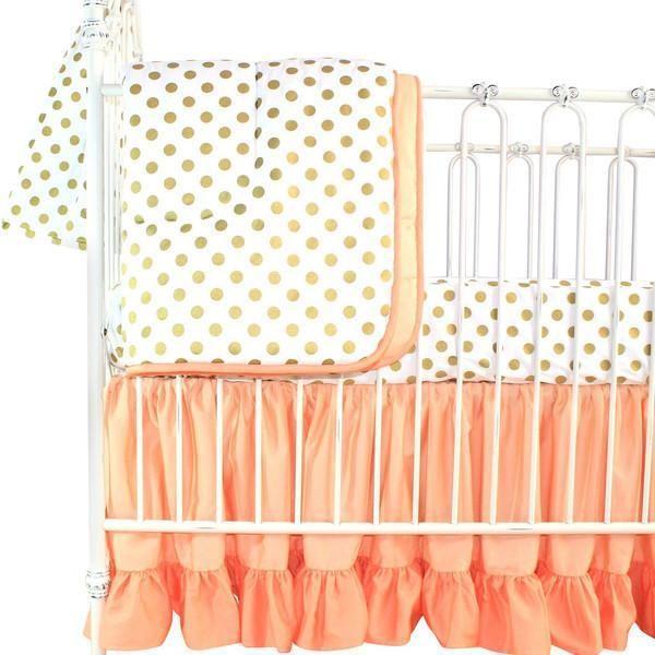 Coral Sunset, Papaya and Gold Dots Ruffle Baby Bedding | Coral Shades and Gold Dots Crib Bedding-Crib Bedding Set-Jack and Jill Boutique
