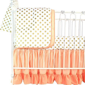 Coral Sunset, Papaya and Gold Dots Ruffle Baby Bedding | Coral Shades and Gold Dots Crib Bedding-Crib Bedding Set-Sheet + Skirt-Jack and Jill Boutique