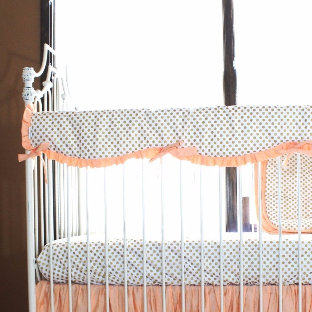 Crib Rail Cover Metallic Gold Dot with Coral Mint Ruffles Jack and Jill Boutique