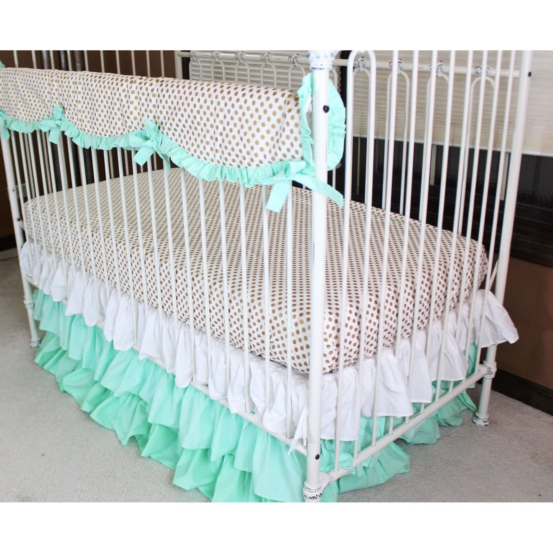 Crib Rail Cover Metallic Gold Dot with Coral Mint Ruffles Jack and Jill Boutique